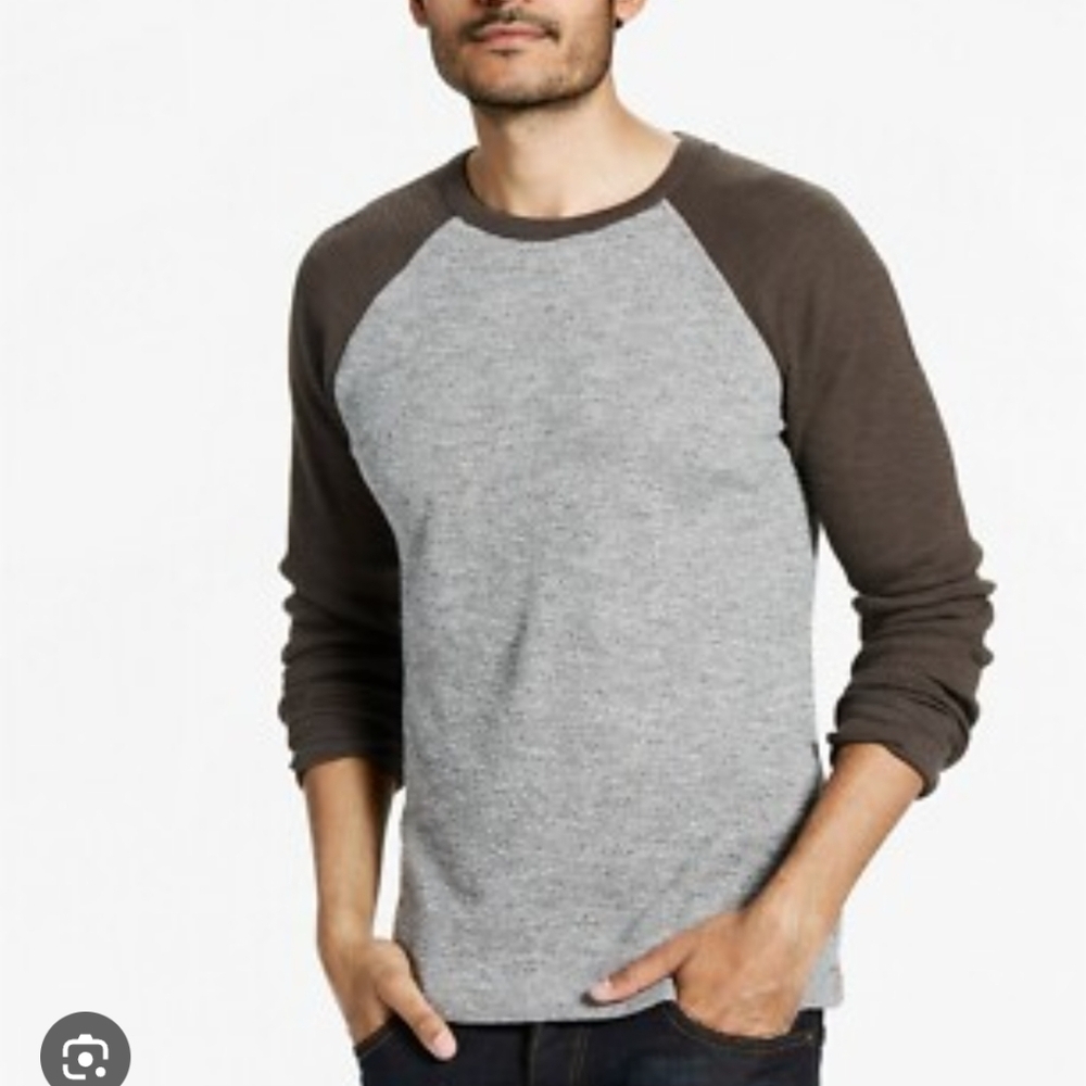 James Perse Gray and Brown Long Sleeve Raglan Tee